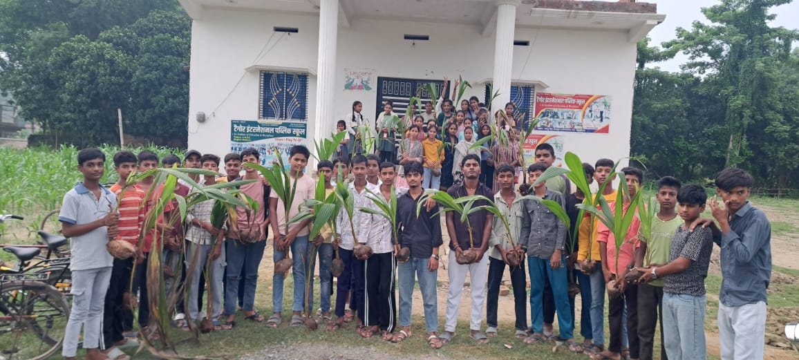 Students with saplings for plantation drive