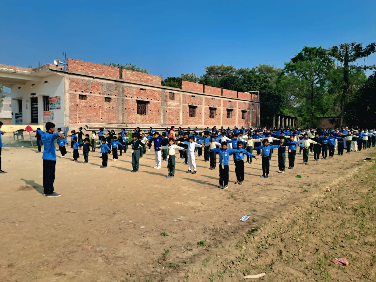 Students doing physical training exercises